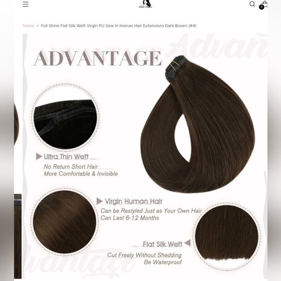 New Full Shine Sew In Hair Extensions 18 inch in Very Dark Brown - Picture 3 of 16